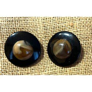 Vtg Marbled Bakelite Brown and Black Clip-On Earrings Retro Clippers Clamps